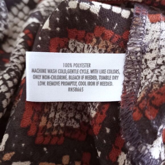 BLOUSE CREAM, BROWN, ORANGE SNAKE PRINT DOLMAN SLEEVE BLOUSE SZ.XL EUC - Picture 7 of 8